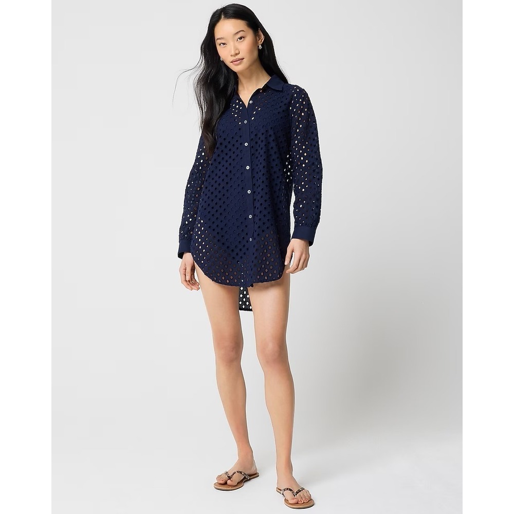 J. Crew Factory Navy Eyelet Button-Front Swim Coverup